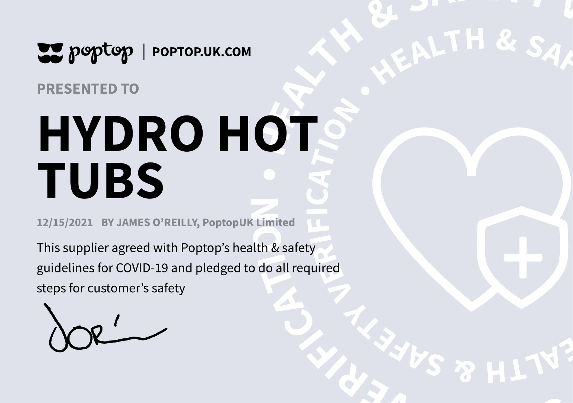 poptops health and safety certificate